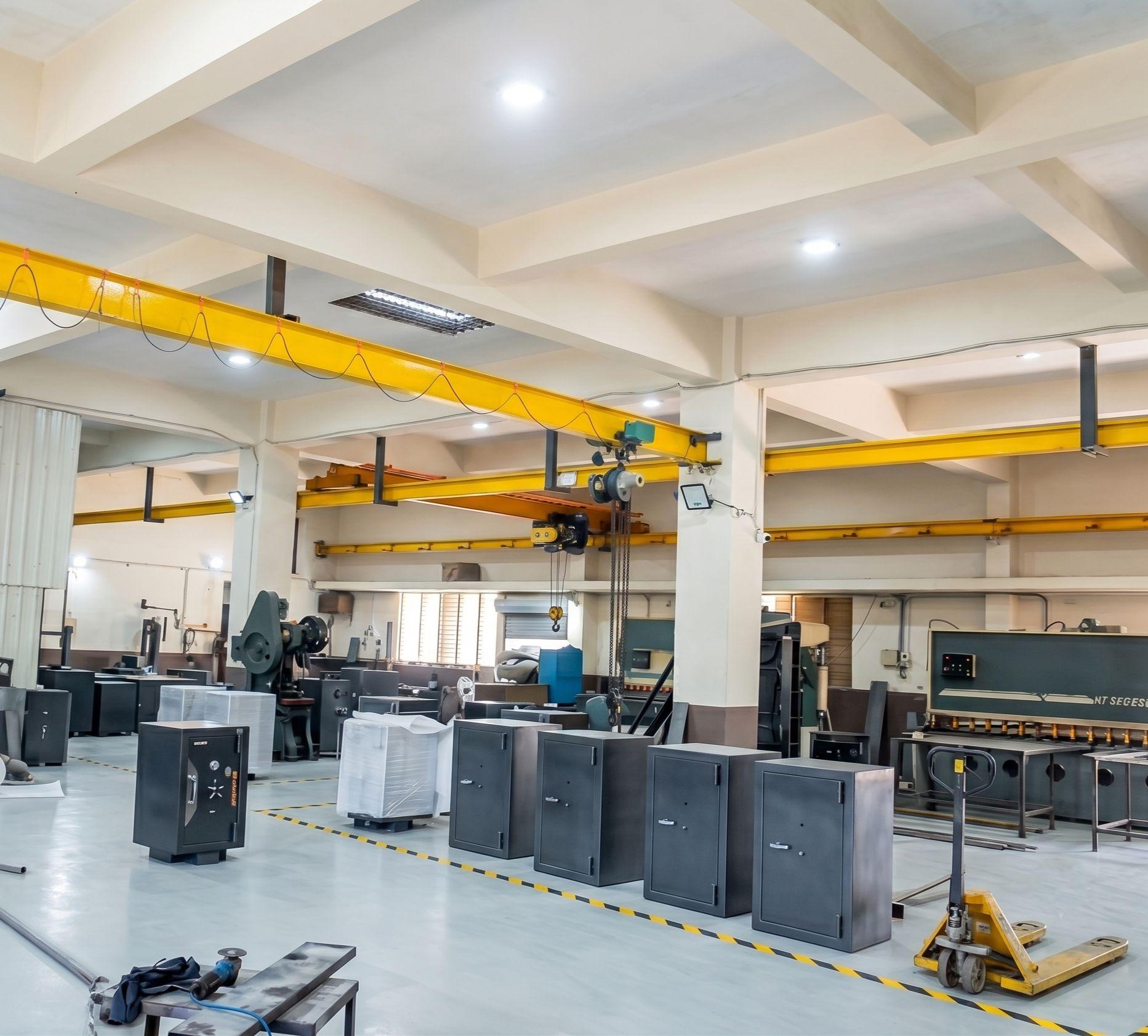 Steel safe manufacturing floor at the ShreeJee Safe factory in Gondal, Gujarat